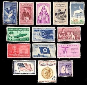1957 Year Set of 14 Commemorative Stamps Mint NH - Stuart Katz