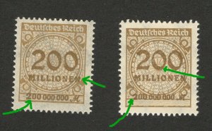 GERMANY-TWO MNH STAMPS 200 MILLIONEN-HYPER INFLATION PERIOD-PLATE ERROR-LOOK (1)