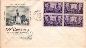 FDC 1946 SC #941 Artcraft Cachet - Nashville, Tenn - Block Of 4 - J1626