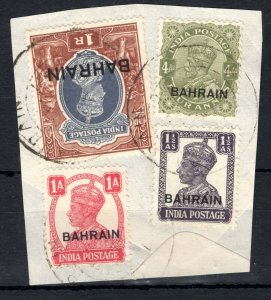 BAHRAIN KGV & KGVI Stamps{4} Used Piece India Overprints MIXED REIGNS SS339