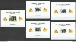 Lx099 Imperf 2015 Central Africa Wwf Gorillas Animals !!! Uv Cardboard 5Bl Mnh