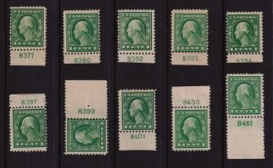 1917 Sc 498 MH lot of 10 singles, plate numbers 8377 / 8461 Hebert CV $30 (B03