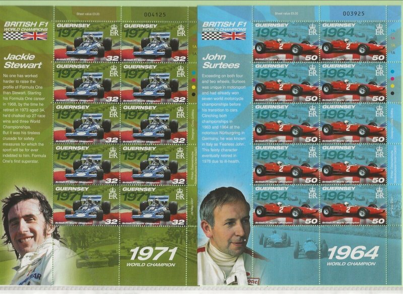 GB - GUERNSEY Sc 938-45 MINISHEETS OF 2007 - RACING CARS. Sc$120+ 