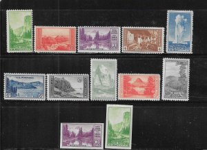 US #740-749/750A/751A 1934 NATIONAL PARKS WITH GUM - MINT NEVER HINGED