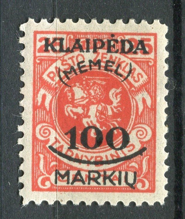 LITHUANIA MEMEL; 1923 early Surcharged KLAIPEDA issue Mint hinged 100M. value