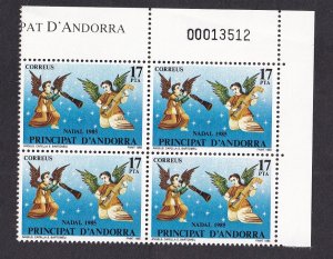 Andorra Spanish   #171  MNH  1985   Christmas    fresco  angels block of 4