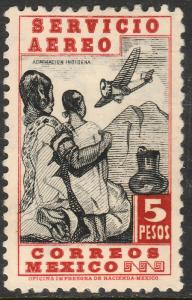 MEXICO C73, $5P NATIVE WOMEN AND AIRPLANE. UNUSED, H OG. F-VF..