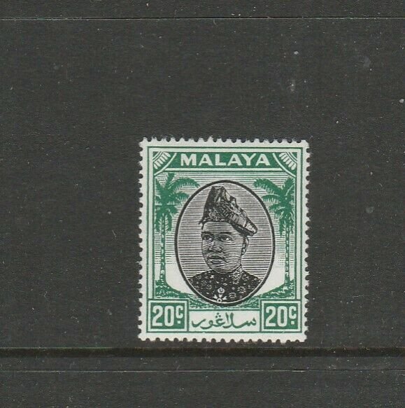 Malaya Selangor 1949/55 20c Black & Green MM SG 101