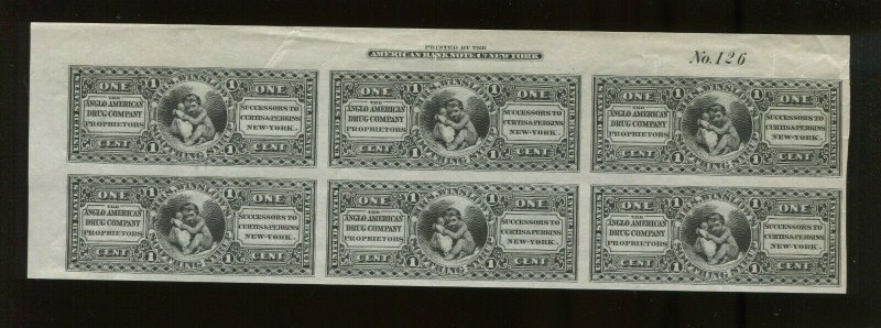 RS1P3 Private Die Proprietary Proof on India Paper Plate Block of 6 Stamps