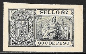 PUERTO RICO 1898-99 80c Black SELLOS Stamp Tax Revenue MHR