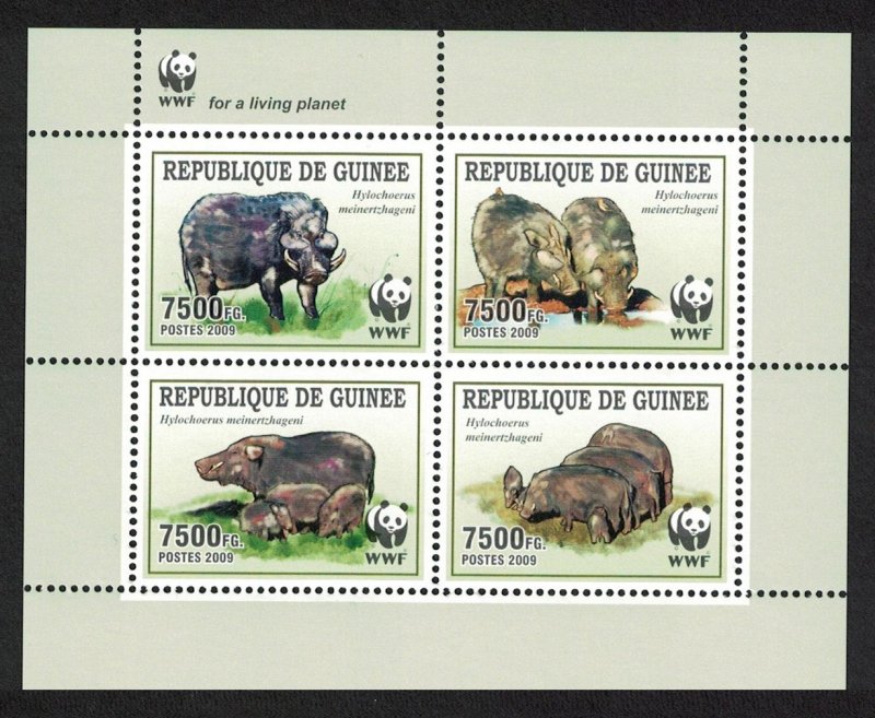 Guinea WWF Giant Forest Hog block of 4 WWF Logo 2009 MNH MI#6714-6717