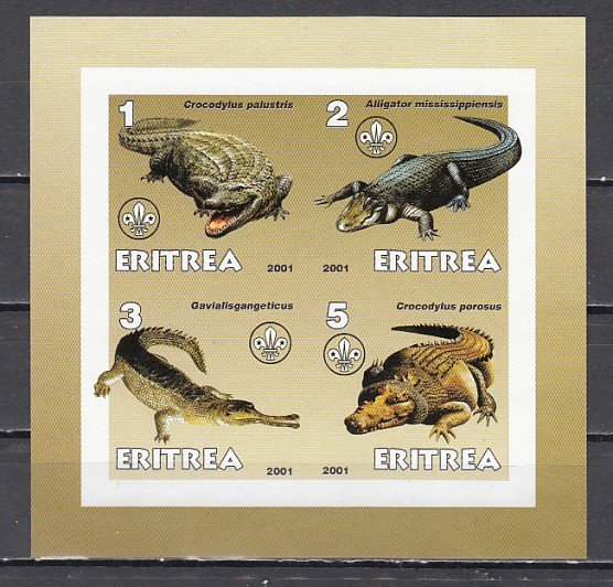 Eritrea, 2001 Cinderella issue. Crocodiles on an IMPERF sheet of 4. ^