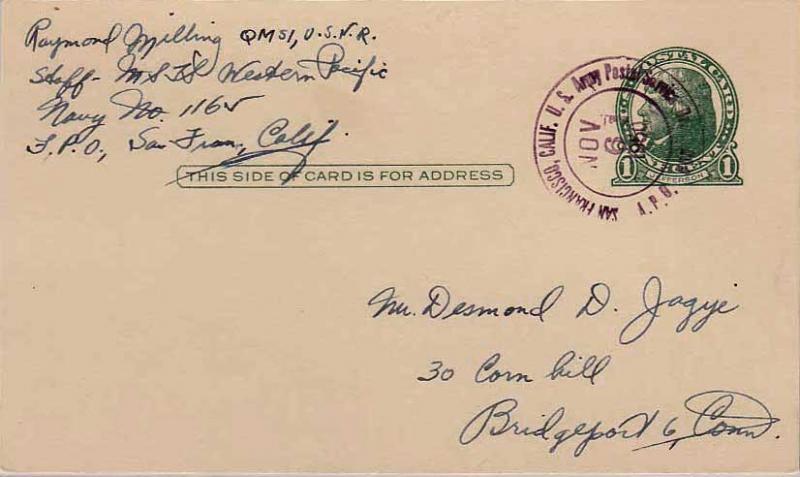 United States A.P.O.'s 1c Jefferson Postal Card 1950 San Francisco, Calif. U....