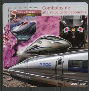 SAO TOME  2015 HIGH SPEED JAPANESE TRAINS   SOUVENIR SHEET   MINT NH