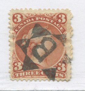1868 QV 3 cent Large Queen used with a superb Oshawa B