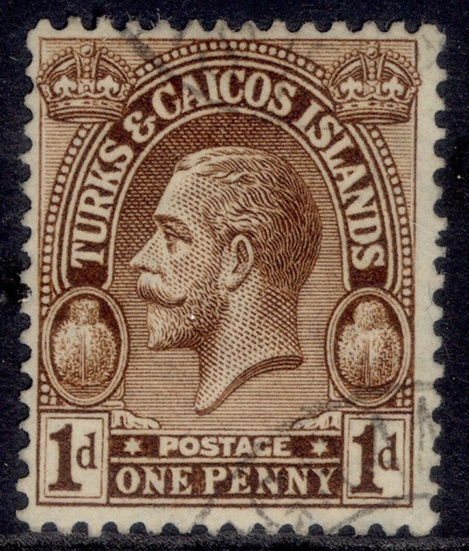 TURKS & CAICOS ISLANDS GV SG164, 1d brown, FINE USED.