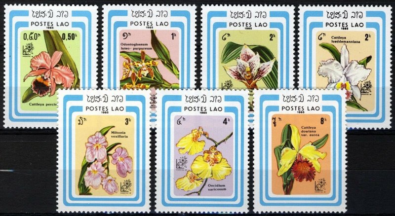 Laos 1985, Flowers, Orchids, Full set 7v MNH