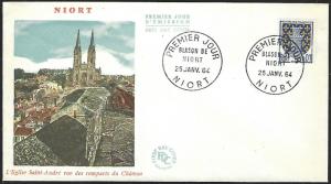 France Jan. 25, 1964 Niort First Day Cover Unaddressed