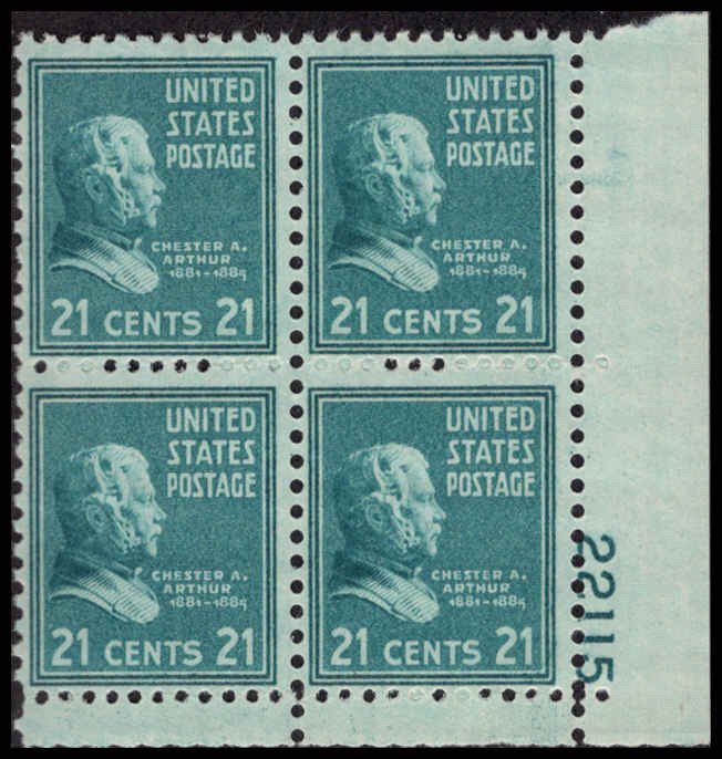 US #826 ARTHUR MNH LR PLATE BLOCK #22115