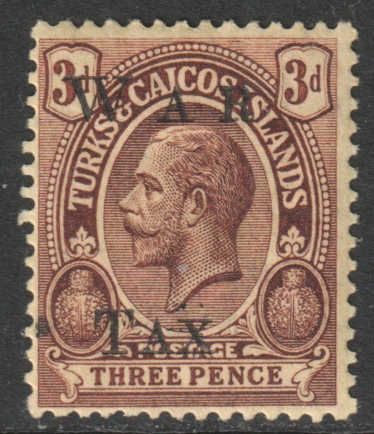 Turks Caicos Scott MR13 - SG153, 1919 War Tax 3d MH*