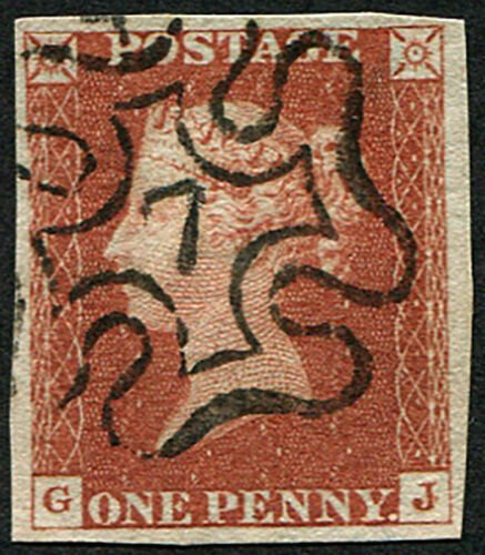 GB 1841 1d plate 36 GJ very fine used, '7 in MX' superb strike, four fine-larg 