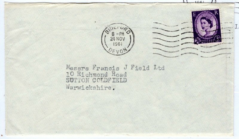 GB Devon Cover LUNDY 1 Puffin Stamp Sutton Coldfield 1961{samwells-covers}PE34 