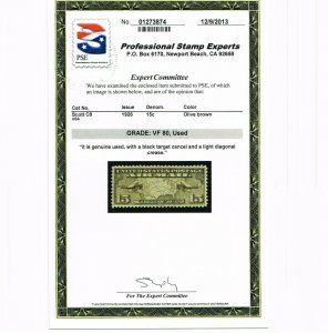 EXCELLENT GENUINE SCOTT #C8 USED PSE CERT GRADED VF-80 AIR MAIL - OLIVE BROWN