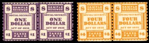 United States, Revenues, 1935 Social Security Sample Revenue, $1 and $4 horiz...