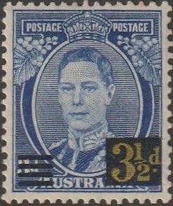 Australia 1941 Sc#189 3-1/d on 3d Blue KGVI Defin. UNUSED-VF-OG-H.