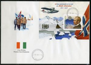 IVORY COAST 2018 90th MEMORIAL ANN OF ROALD AMUNDSEN SET IMPF DELUXE S/S  FDC