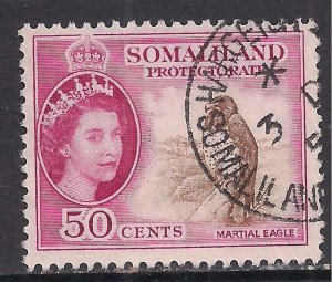 Somaliland 1953 QE2 50ct Martial Eagle Used SG 143 ( J956 )