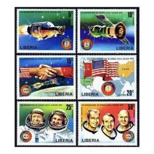 Liberia 715-720, C209, MNH. Mi 967-972, Bl.78. Apollo-Soyuz space test 1975.