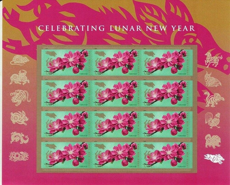 2019 Year of The Boar/Pig Sheet of 12 Forever Postage Stamps Scott 5340 