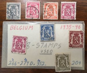 1935-1946 Belgium Set of 8 Stamps 266-274D.352 Used/Cancelled