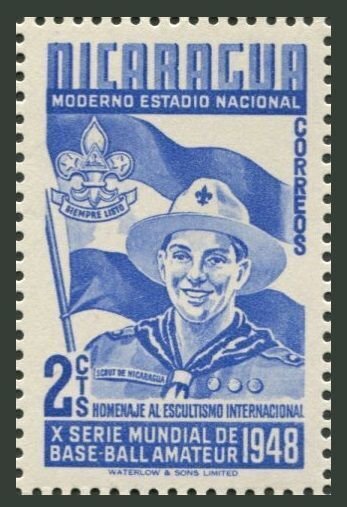 Nicaragua 718 two stamps, MNH. Michel 985. Boy Scout 1949. Badge, Flag.