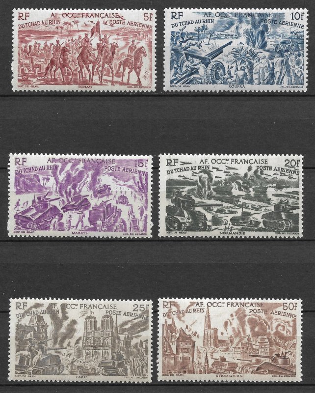 Doyle's_Stamps: French West African 1946 Chad to the Rhine Set C5** to C10**