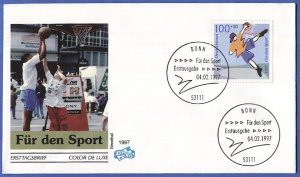 GERMANY 1997 SPORTS 100 + 50pf Basketball FDC VF