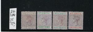 ST. LUCIA SCOTT #29A/32A/35A/37A (GIBBONS #39-42) 1883-98 WMK 2 DIE A-MINT HR