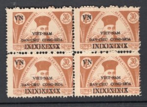 Vietnam 1945 Ho Chi Minh 30c Perf 12 Block of 4 MNH(NGAI) #1L3b CV$120
