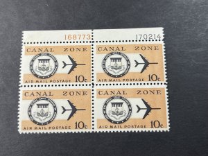 U.S.-CANAL ZONE # C48-MNH--PLATE # BLOCK OF 4-P #168773 & #170214-AIR-MAIL-1968