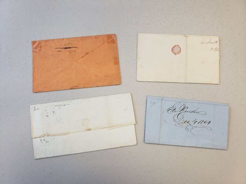 4 Different U.S. Stampless Covers from 1840s-50s (F31068) 
