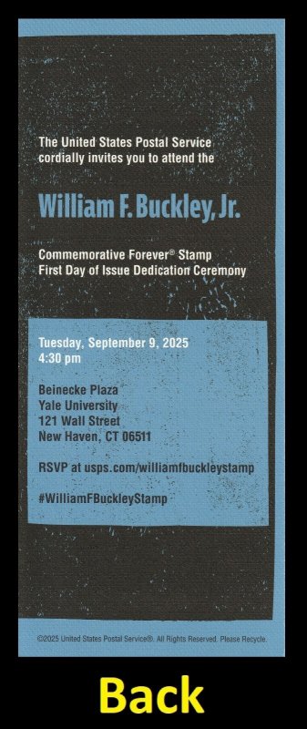 US 6032 William F Buckley Jr First Day of Issue Ceremony Program Invitation 2025