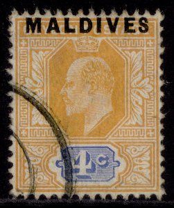 MALDIVE ISLANDS EDVII SG3, 4c orange & ultramarine, FINE USED. Cat £90.