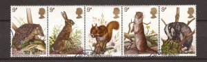 1977 Great Britain -Sc 820a - used VF - Strip of 5 - Wildlife Protection