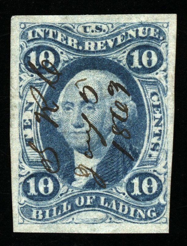 B174 U.S. Revenue Scott R32a 10c Bill of Lading imperf 1863 manuscript cxl