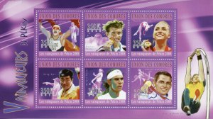 Comoros Olympics Stamps 2010 MNH Beijing 2008 Swimming Tennis Rafael Nadal 6v MS