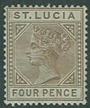 St Lucia SC# 33a (SG#34) Queen Victoria  4p, Die A,  MH F-VF