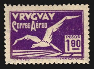 1928 Uruguay air mail Albatros sea Bird $1.90 MLH stamp Gem centrated Art Deco