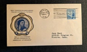 1933 Thaddeus Kosciusko Buffalo NY FDC 734 1 Cover to Wichita Kansas