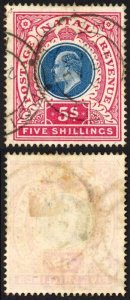 Natal SG140 5/- Postage Revenue Cat 15 pounds Point A 26 Aug 1906  Pmk